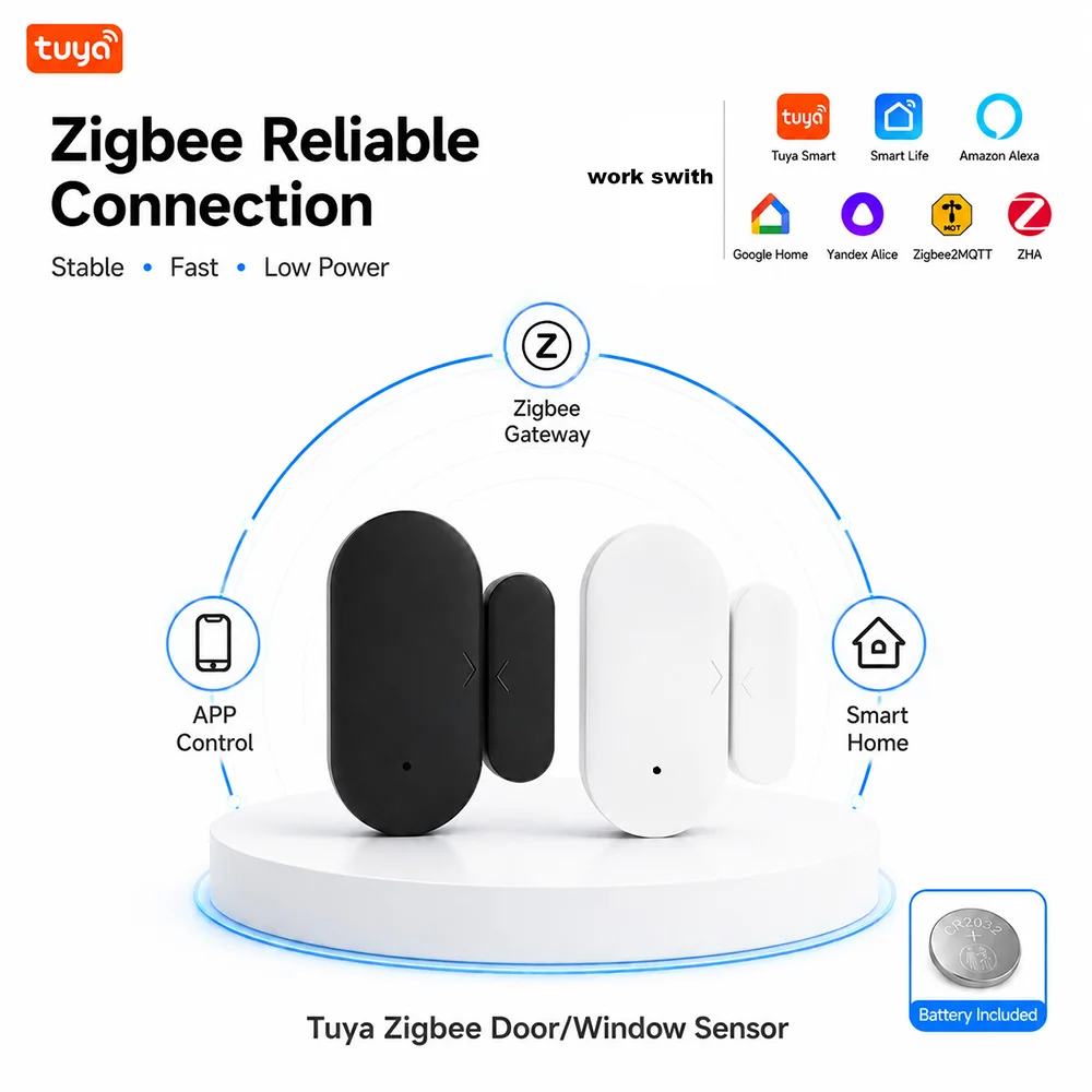 Tuya Zigbee 3.0 Mini Door Sensor Window Contact Smart Home Alarm Smart Life Works With Alexa Yandex Alice Zigbee2MQTT