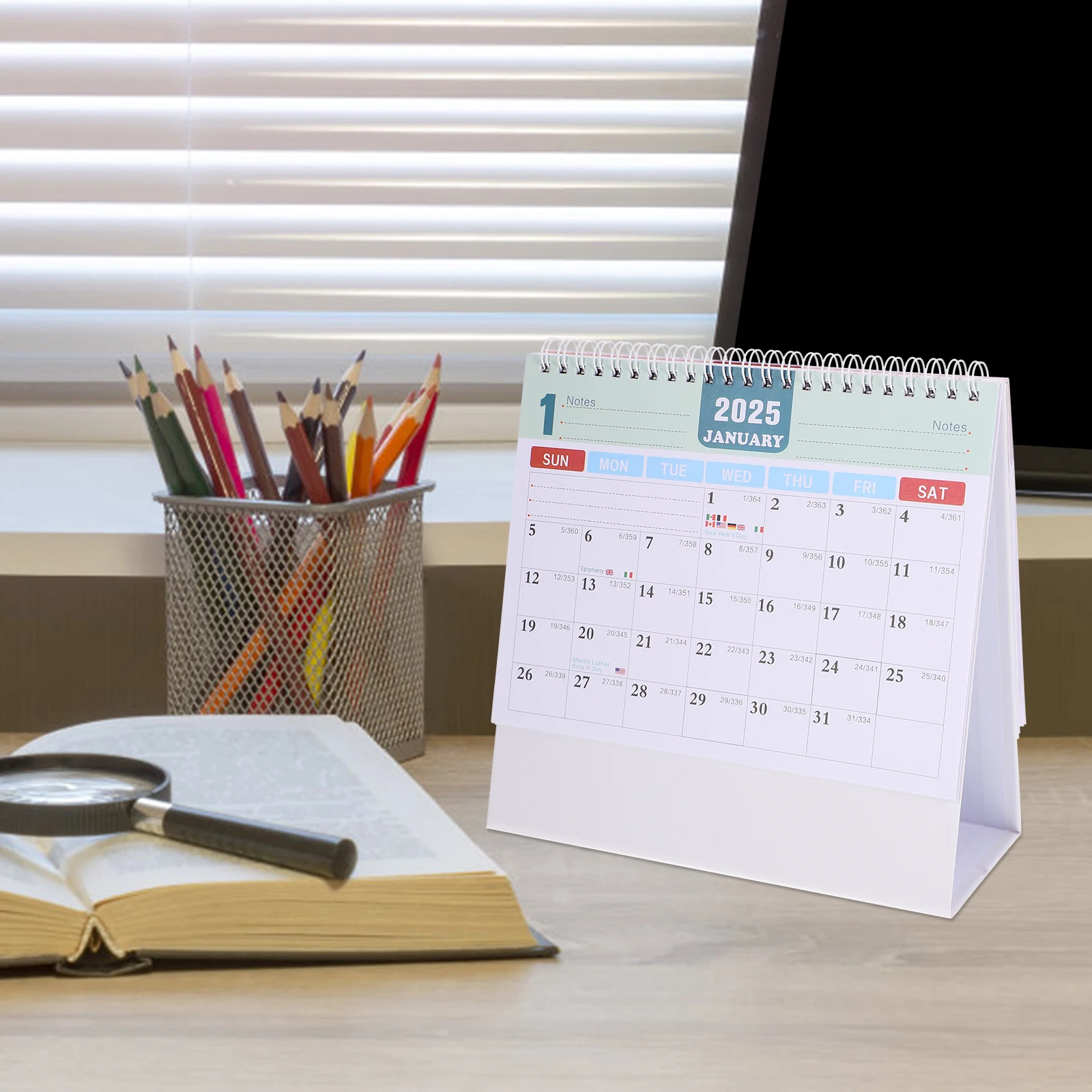 

19 Months Desk Calendar 2024-2025 Minimalist Table Calendar Thick Paper Sturdy Metal Binding Desktop Decoration Office Organizer