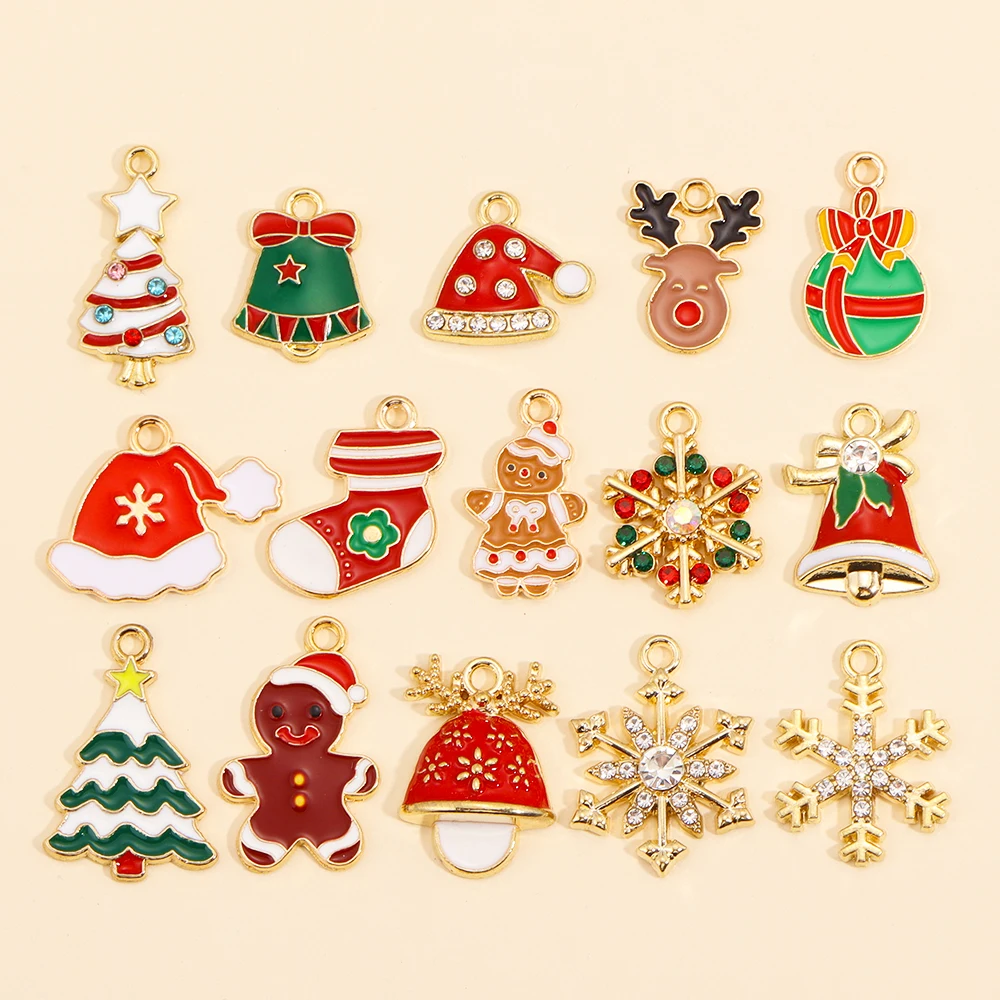 10Pcs Lovely Snowflake Christmas Tree Hats Charms Gold Plated Pendant for Diy Jewelry Making Necklace Earring Christmas Accessor