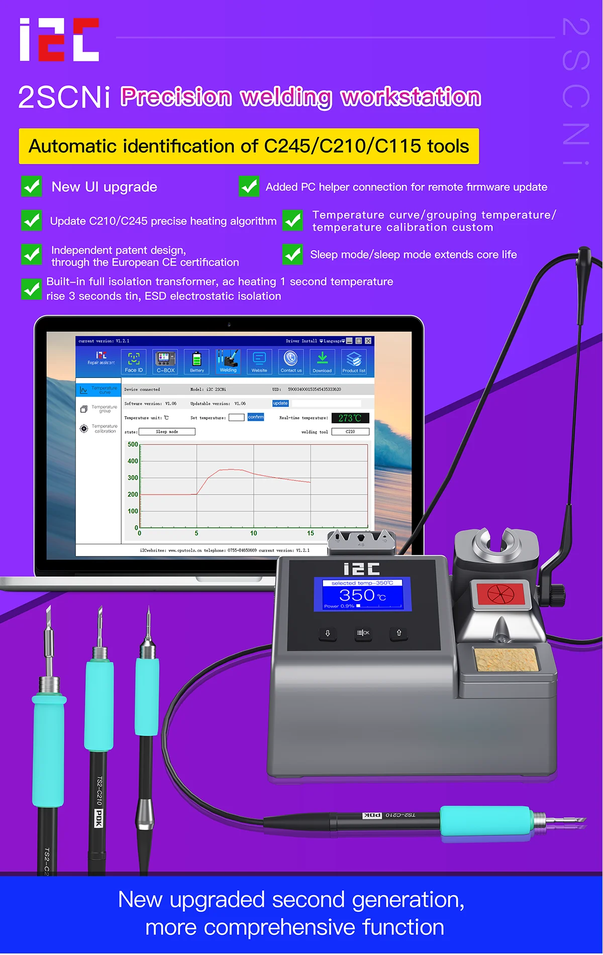 i2C-2SCNi Nano Soldering Station, Soldering Handle, Soldering Iron Tip, PCB Welding Station, Repair Tool, C210, C245, C115, JBC