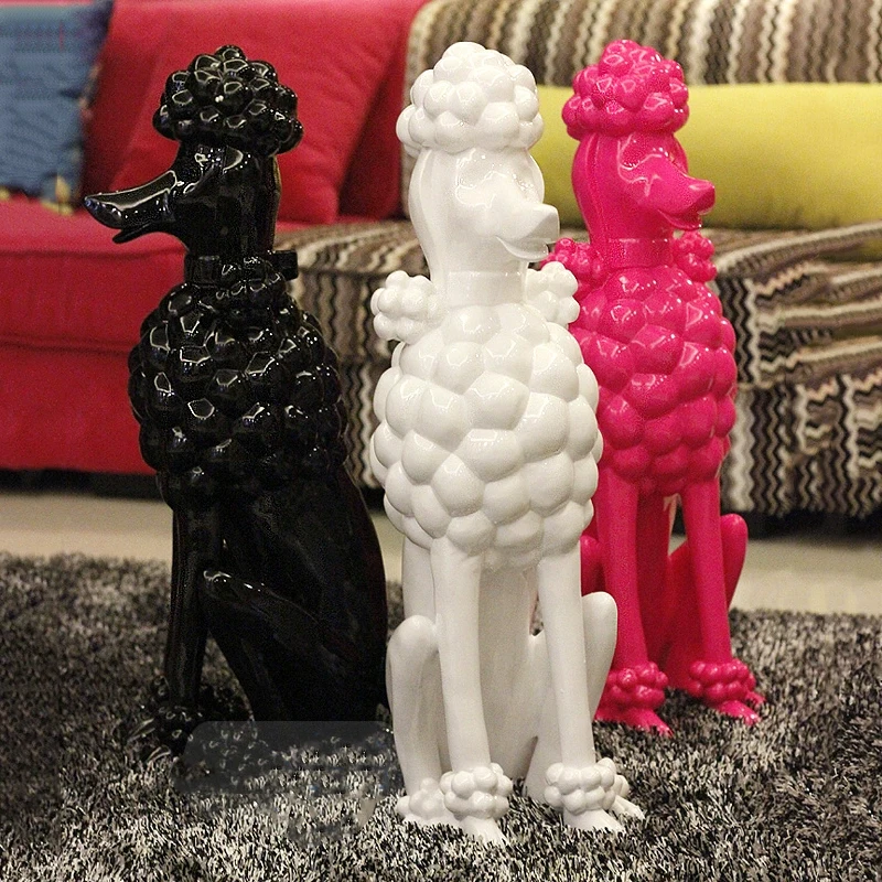 l*-Poodle Dog Sculpture, Animal Dog Statues, Nordic Room Decoration, Creative Artwork Ornaments, Home Crafts Floor