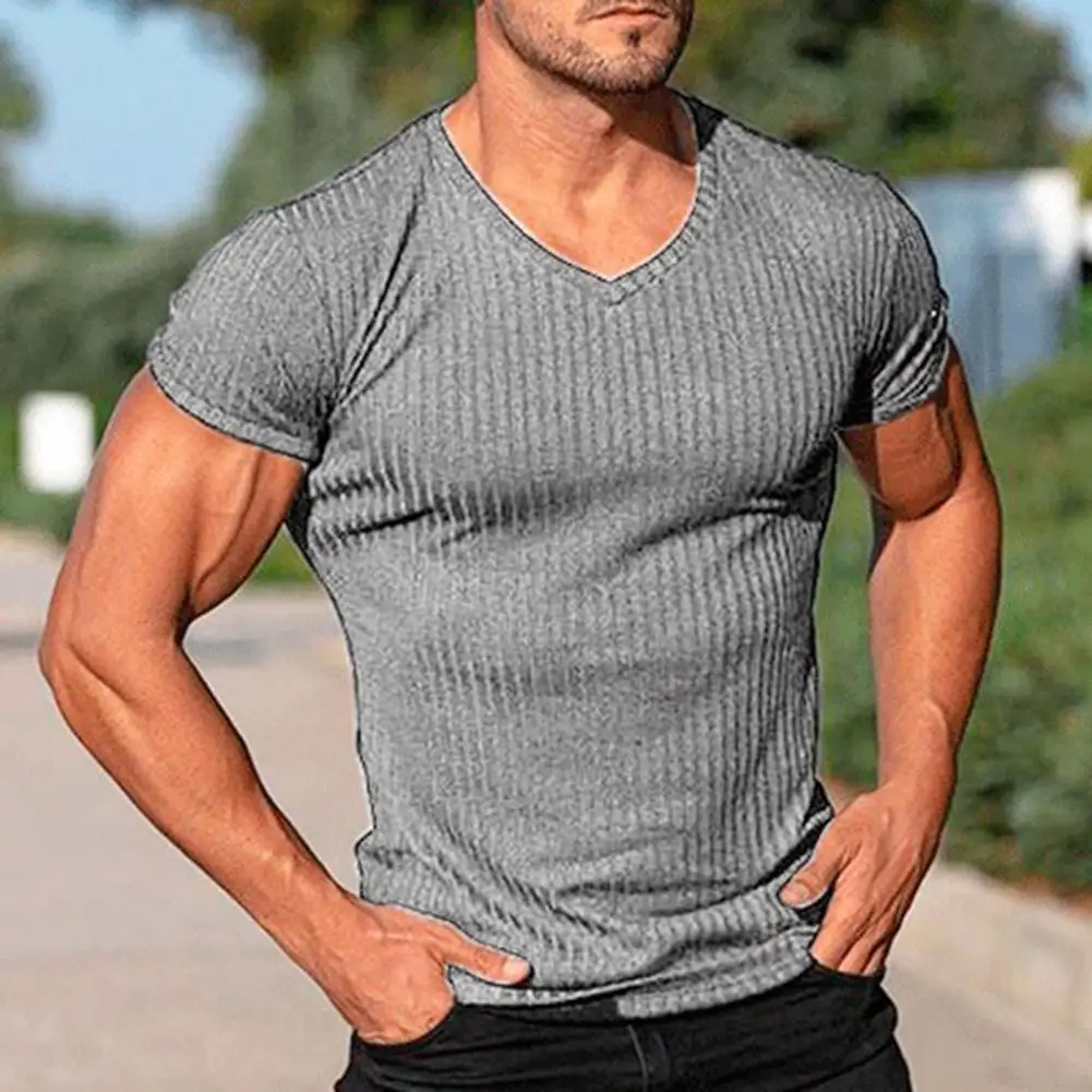 Deep V Neck T Shirt for Men Low Cut Vneck Wide Vee Tee Male Tshirt Invisible Undershirt Model Scoop Hem Slim Fit Short Sleeve