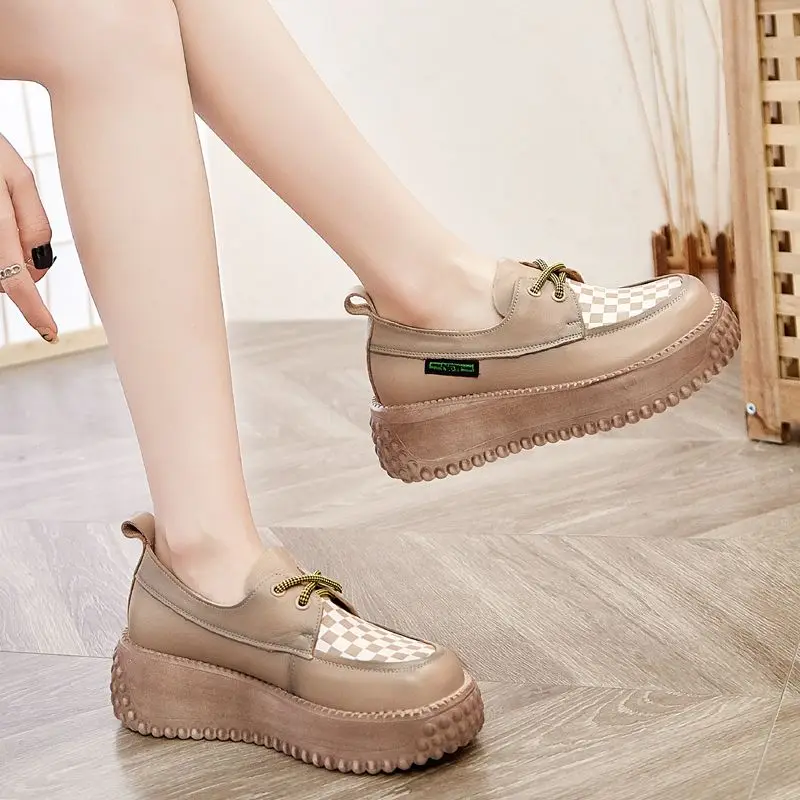 

5.5cm Women Platform Wedge Fashion Autumn Mary Jane Designer Luxury Moccasins Authentic Elegance Spring Genuine Leather Shoes