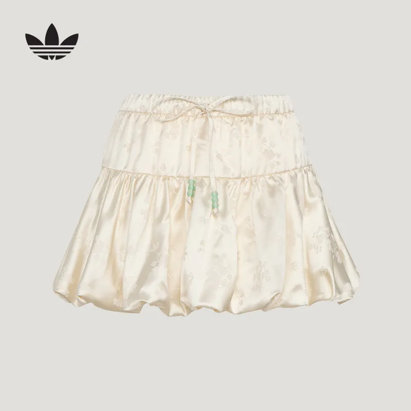 Adidas Originals KY5749 Women Loose Mini Skirt Off White Jacquard Fabric Elastic Waist Casual Short Skirt