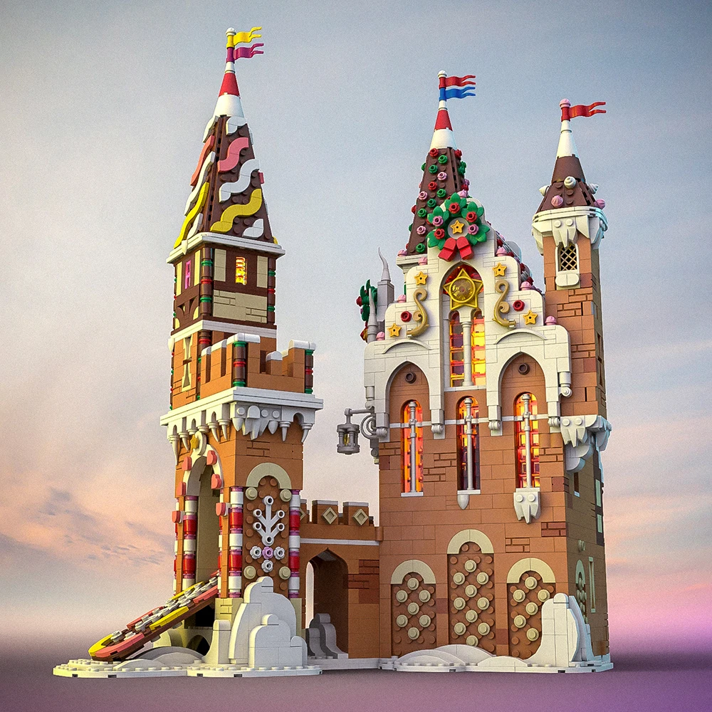 MOC Gingerbread Castle Modular Model Building Blocks Winter Architecture  Assembled Toy Brick Kids Birthday Christmas Day Gift