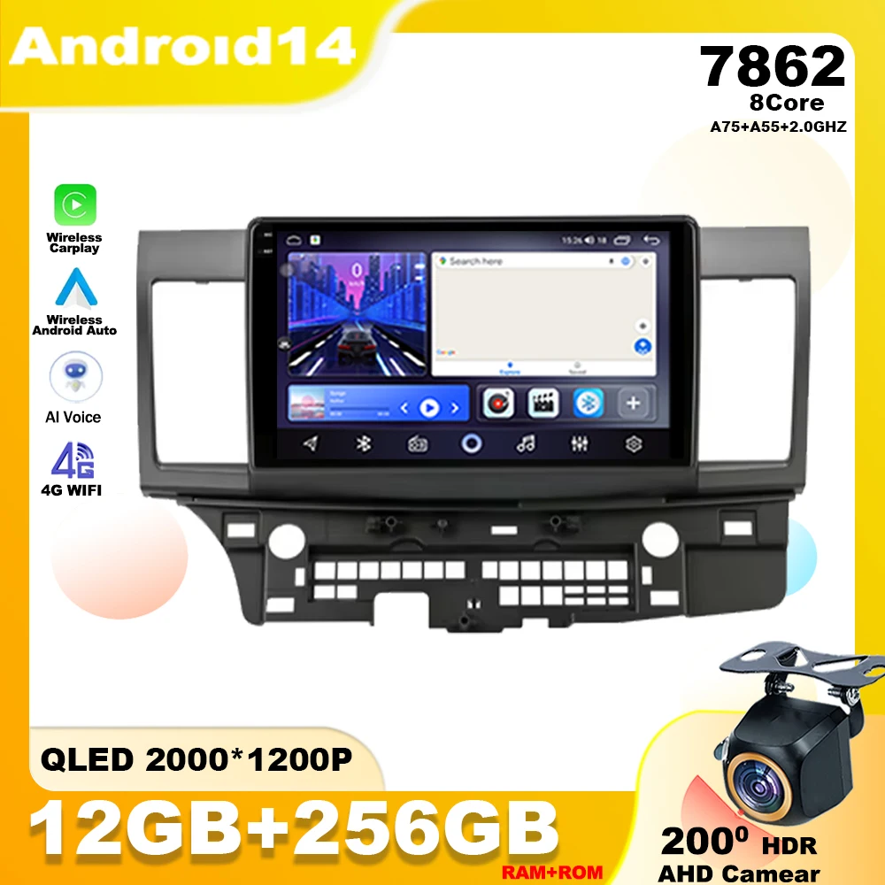 

For Mitsubishi Lancer 10 CY 2007-2012 Android 14 Car Radio Carplay Player Multimedia Navigation GPS Auto Screen Bluetooth Unit