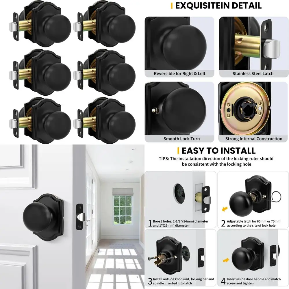 

Matte Black Interior Door Knobs, 6-Pack for Closet and Hallway Passage Doors, Modern Black Hardware