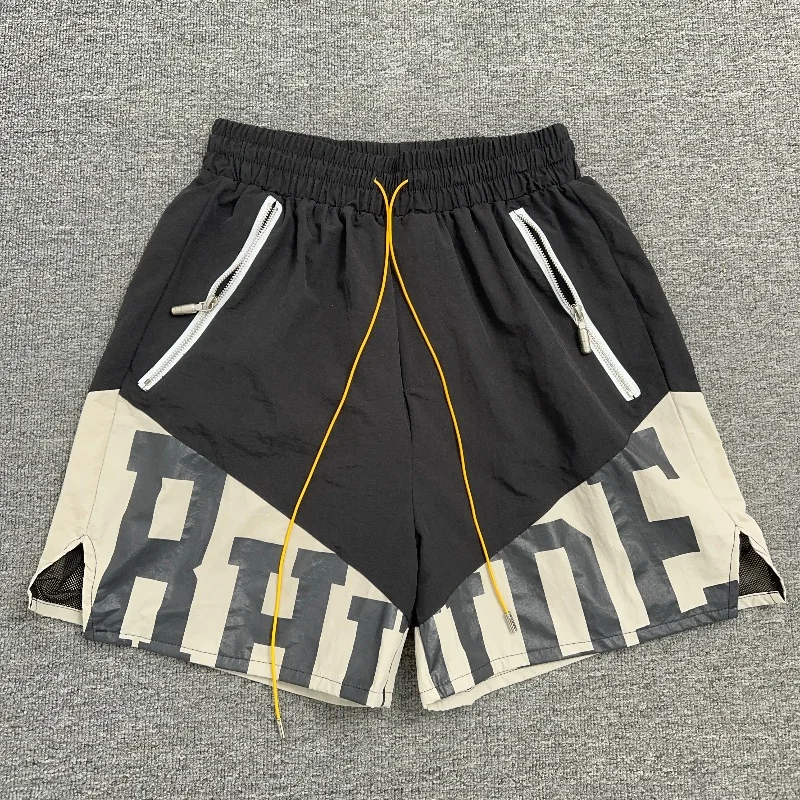 High Street Colour blocking Letters Printing Brand Shorts High Quality Mens Womens Summer Vintage Loose Shorts