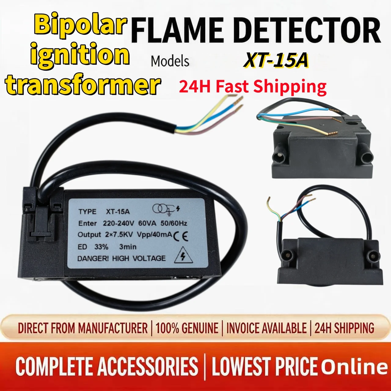 High Quality Industrial Grade 220V XT15A Ignition Transformer Bipolar With Wires And Ignition Pins For Gas Oil Burner, 24h Fast