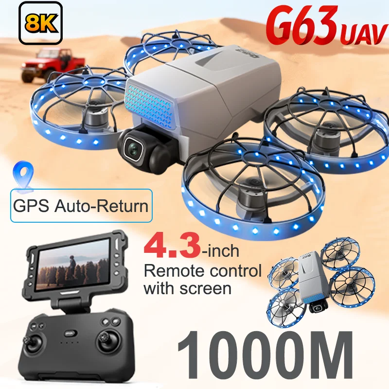 G63 드론 8K HD 듀얼 카메라 180 °   5G 와이파이 GPS 브러시리스 모터 FPV 장애물 회피 접이식 쿼드콥터 리모컨 장난감