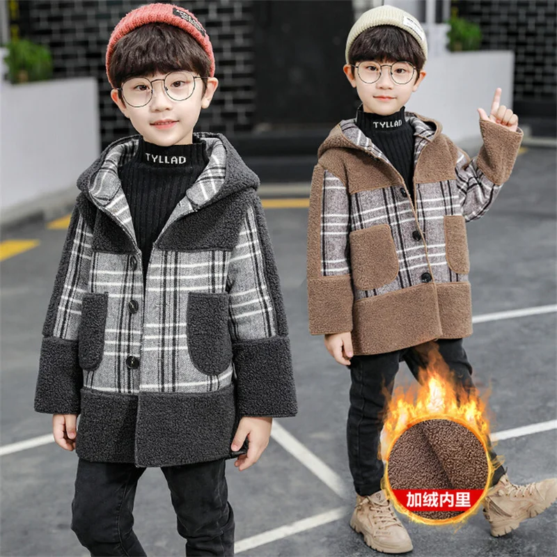 Girls Wool Coat Jacket Outerwear 2022 Hooded Thicken Plus Velvet Winter Autumn Cotton Children\'s Clothing