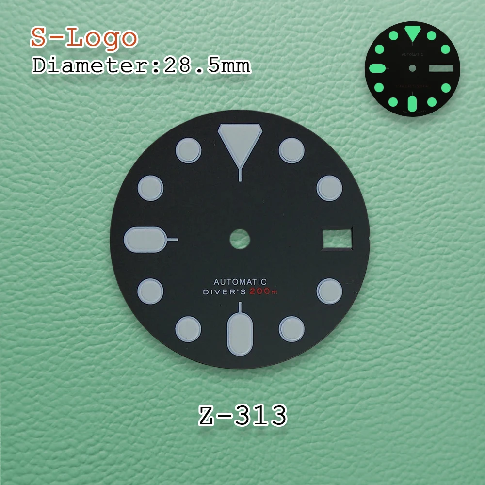 28.5mm S Logo NH35/NH36 Dial Sunray Matte Dial Suitable For NH35/NH36 Movement C3 Strong Green Luminou  Modification Accessories