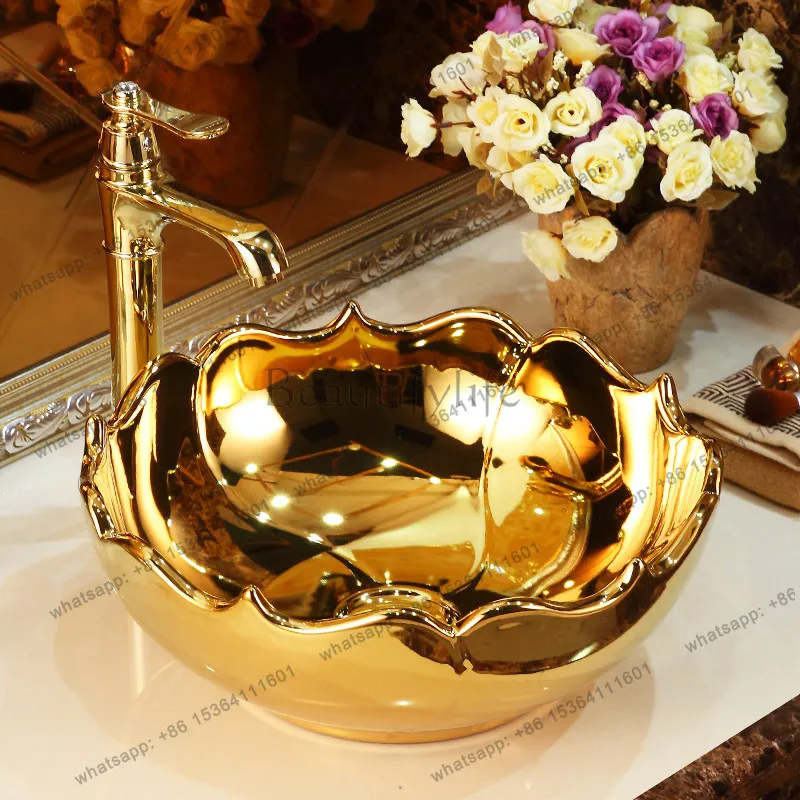 

European gold round countertop basin bar bathroom countertop basin