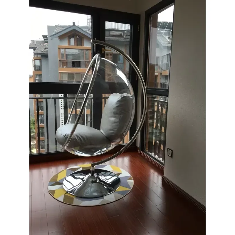 Hot Selling Acrylic Hanging Chairs Swing Transparent Outdoor Floor Stand Type Golden Bubble Chair for Living Room Garden