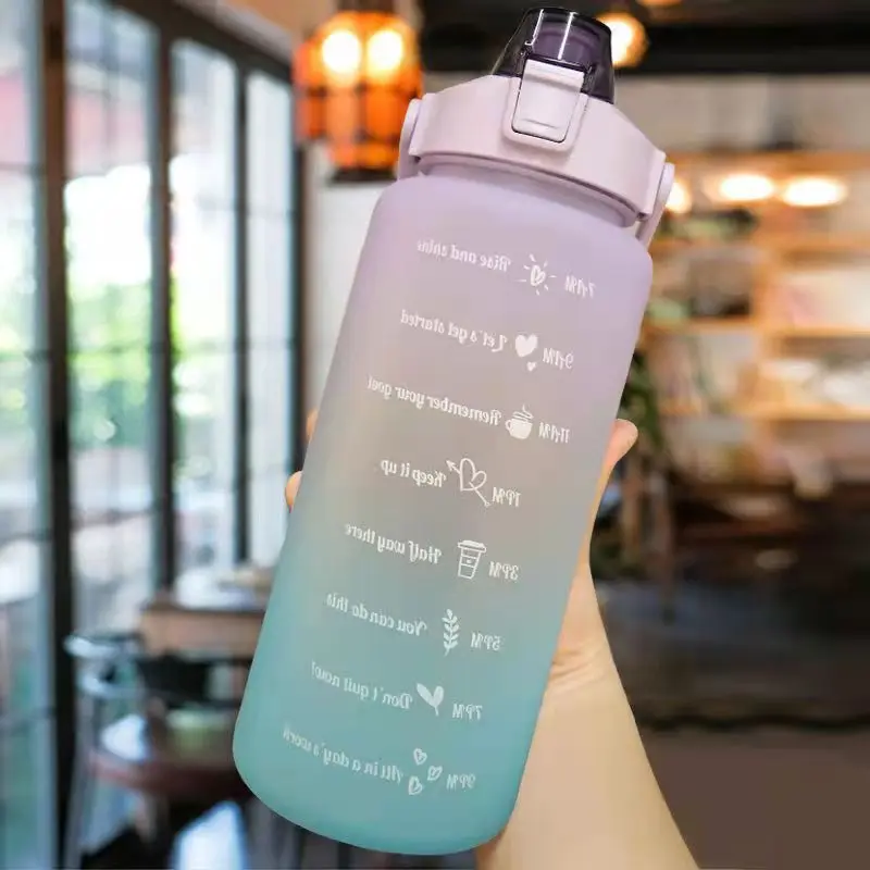 2L Drinking Bottle Water With Straw Leak-Proof Water Bottle Time Marking Sports Bottle For Hiking Fitness Outdoor Sports Cups