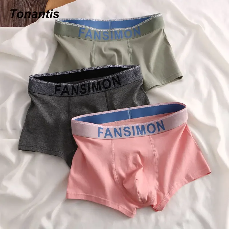 3Pcs/Set High Quality Cotton Men Underwear Solid Color Boxer Shorts Simple Underpants Comfortable Breathable Korean Male Panties