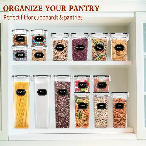 24 पीस एयरटाइट फ़ूड स्टोरेज कंटेनर सेट, अनाज आटा चीनी पेंट्री ऑर्गनाइज़ेशन के लिए BPA-मुक्त प्लास्टिक कनस्तर, 40 लेबल के साथ 8 best sales रसोई कनस्तर सेट - №1