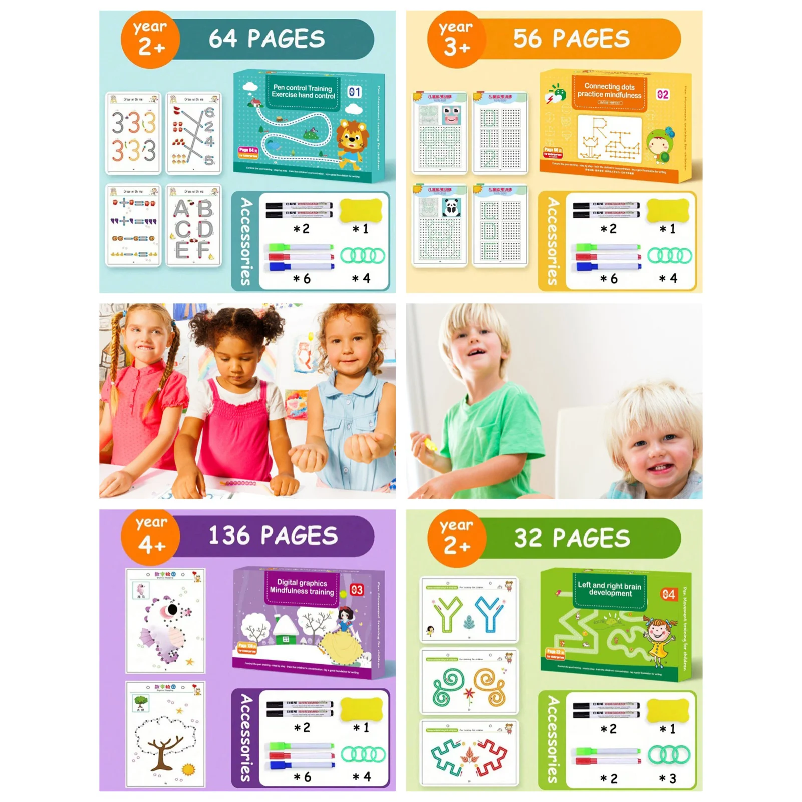 

Reusable Handwriting Workbooks with Reusable Pens and Eraser Practice Drawing Book for Preschoolers and Kindergarten Kids