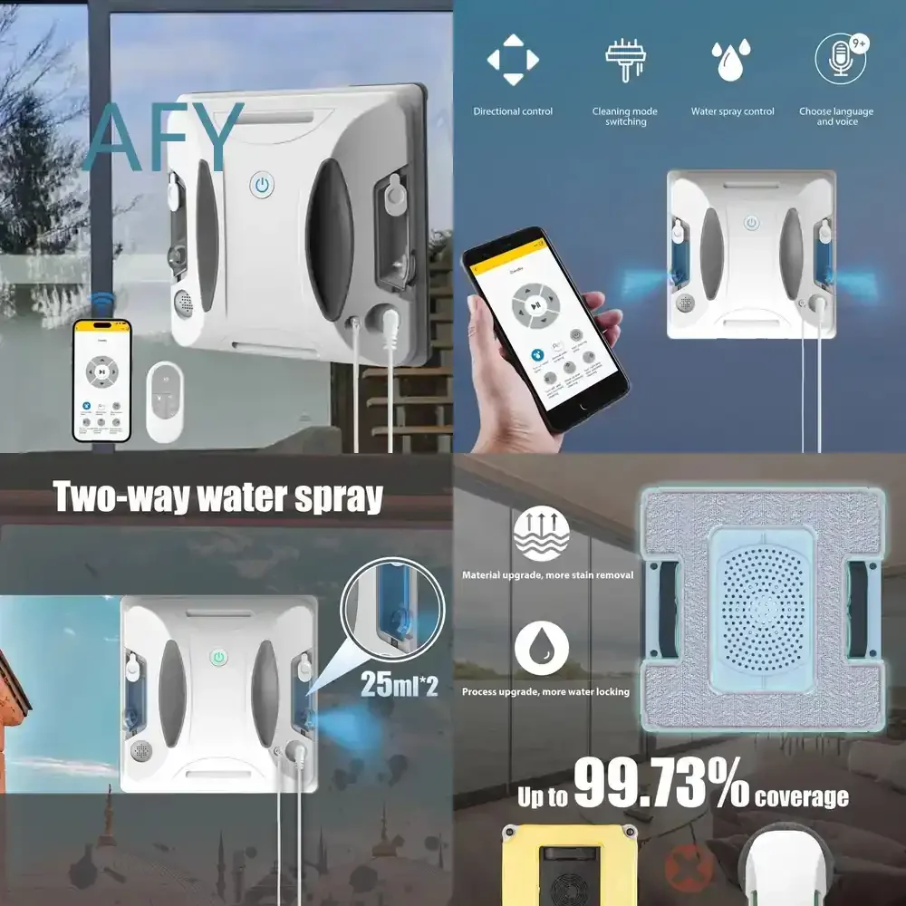 Two-way Water Spray Intelligent Robot Window Washer W6 for Home Car Remote Control Electric Cleaner with Anti-Drop Function