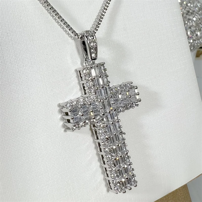 

Luxury Crystal Cross Pendant Necklace For Women Jewelry Trendy 925 Sterling Silver Necklace Men Party Accessories