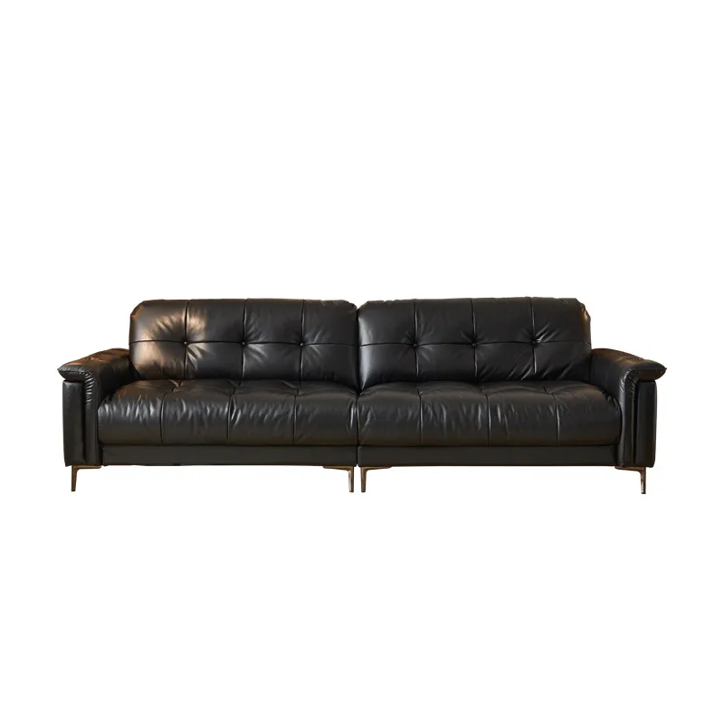 

Retro oil wax leather nebula sofa antique living room small apartment three straight row Italian minimalist leather sofa