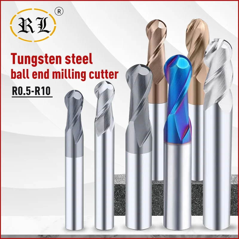 

RL Milling Cutter Ball End Mill 4 Flute R1.0-R10 Spiral Router Bit Tool2F lute Metal Lathe For Steel Parts Stainless Steel Alumi