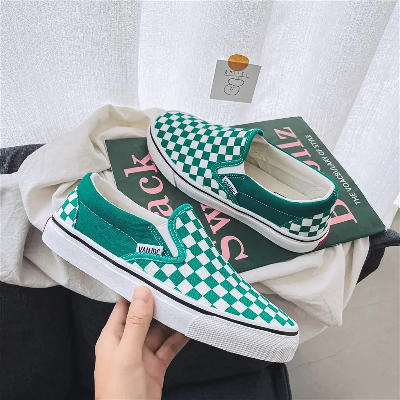 New Chessboard Canvas Shoes for Women Casual Sneakers Ladies Walking Shoes Slip on Loafers Sport Shoes Baskets Femme Compensées