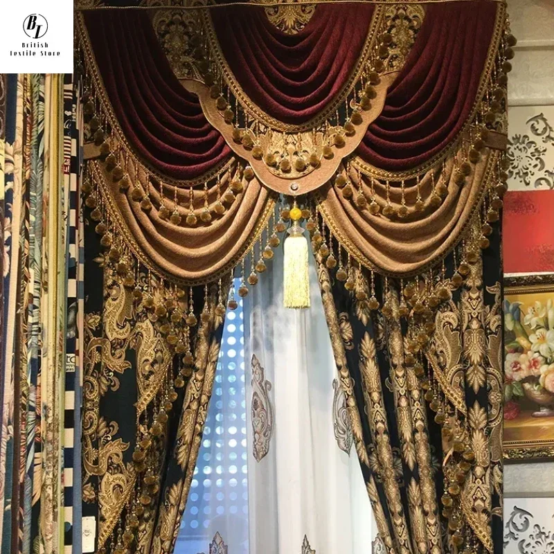 

Retro Color Matching Palace Style Banquet Hall Valance Curtains for Living Room Bedroom Dining Luxury Thicken Grace Custom Size