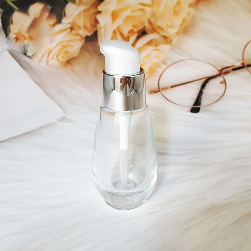 

6Pcs Glass Pump Bottles Refillable Liquid Foundation Containers for Travel Lotion Essence Sub Bottles Leakproof Storage