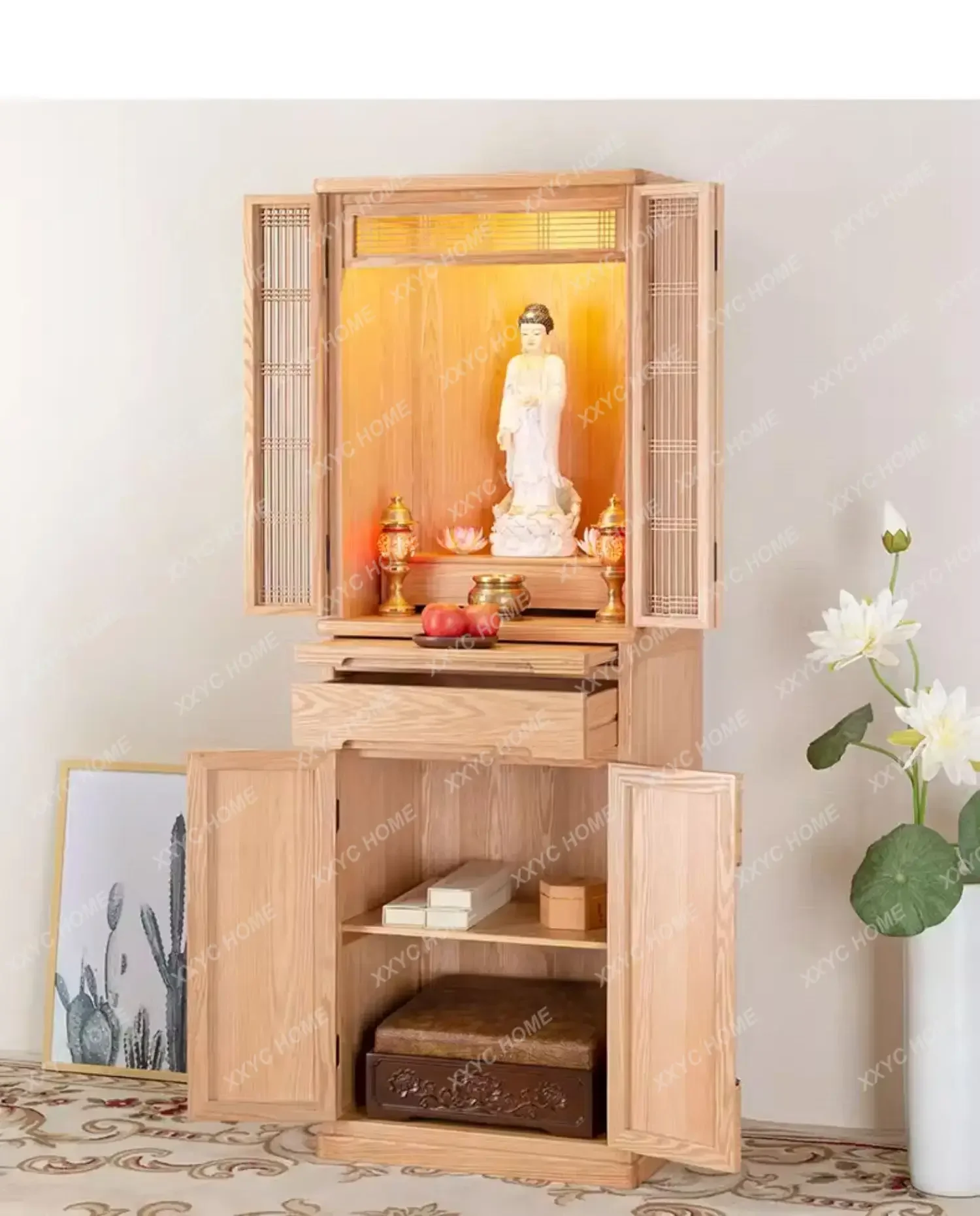 solid wood Buddhist niche vertical cabinet with door God of Wealth cabinet household incense case