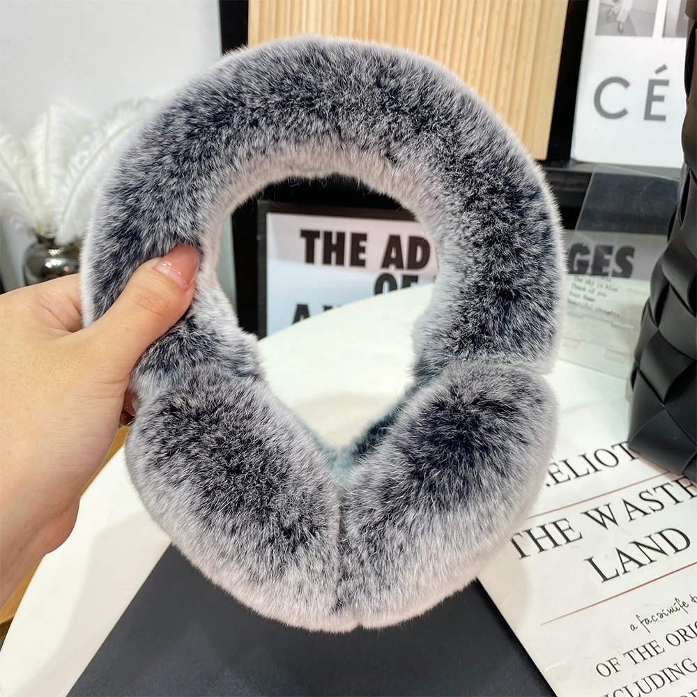 Natural Rex Rabbit Fur Ear-cap Winter Women Warm Real Fur Earmuff Lady Fashion Fluffy Pompoms Genuine Rex Rabbit Fur Earlap