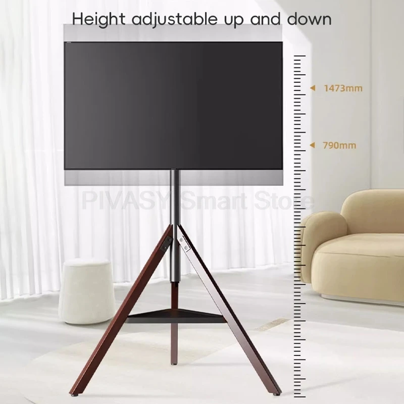 Adjustable Floor TV Stand with Tripod Base Height TV Holder for 32" to 75" LCD OLED Flat Screens Bracket Max Load 40kg 60kg