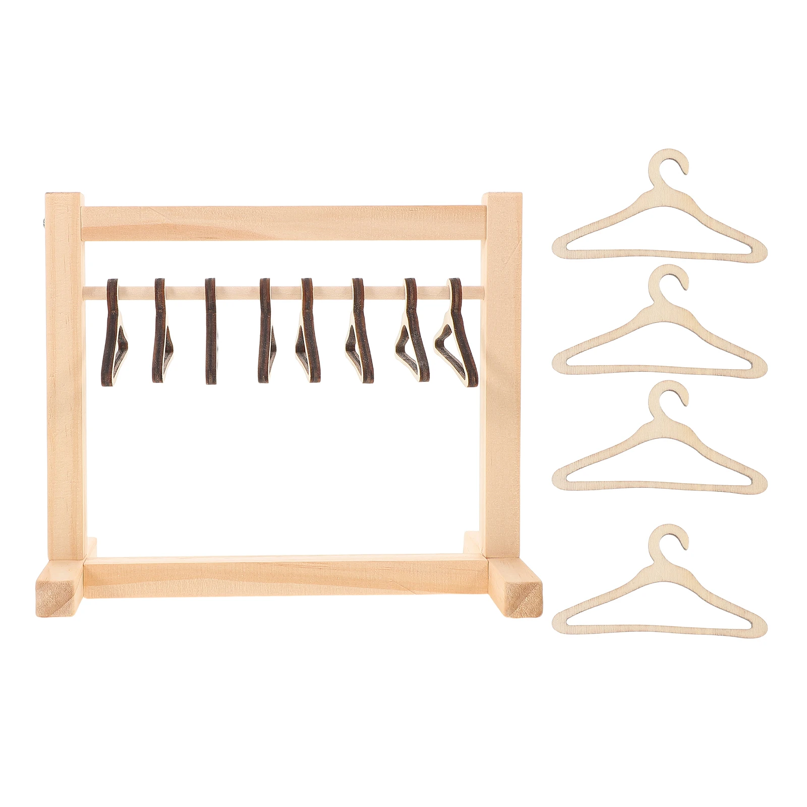 

1Set Miniature Clothes Hanging Stand Realistic Design Sturdy Wood Construction Organizational Habits Closet