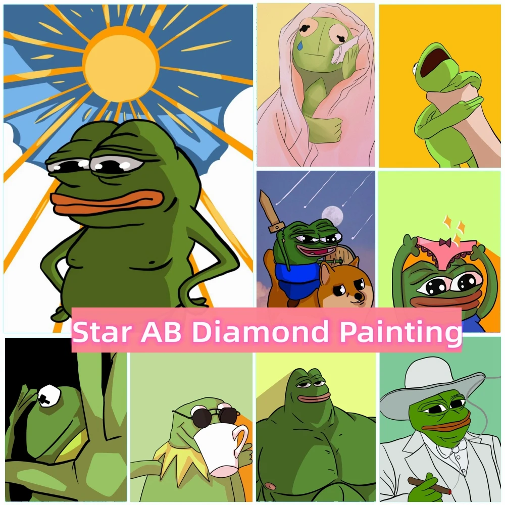 

Funny Colorful Animal AB Diamond Painting Embroidery Green Frog Casual Pepe Sad Kermit Diy Art Cross Stitch Home Decor Kids Gift