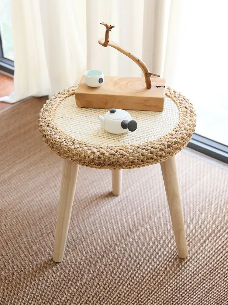 

Nordic Living Room Coffee Side Table Rattan Wood Furniture Home Balcony Auxiliary Round Tea Tables Simplicity Tatami Desks Craft