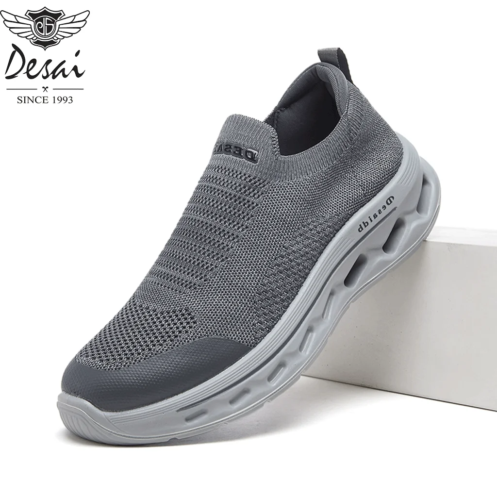 Desai Men's 2026 Autumn Mesh Slip-on Shoes Breathable Hollow Thick Sole Lightweight Casual Sneakers Walking Daily Footwear