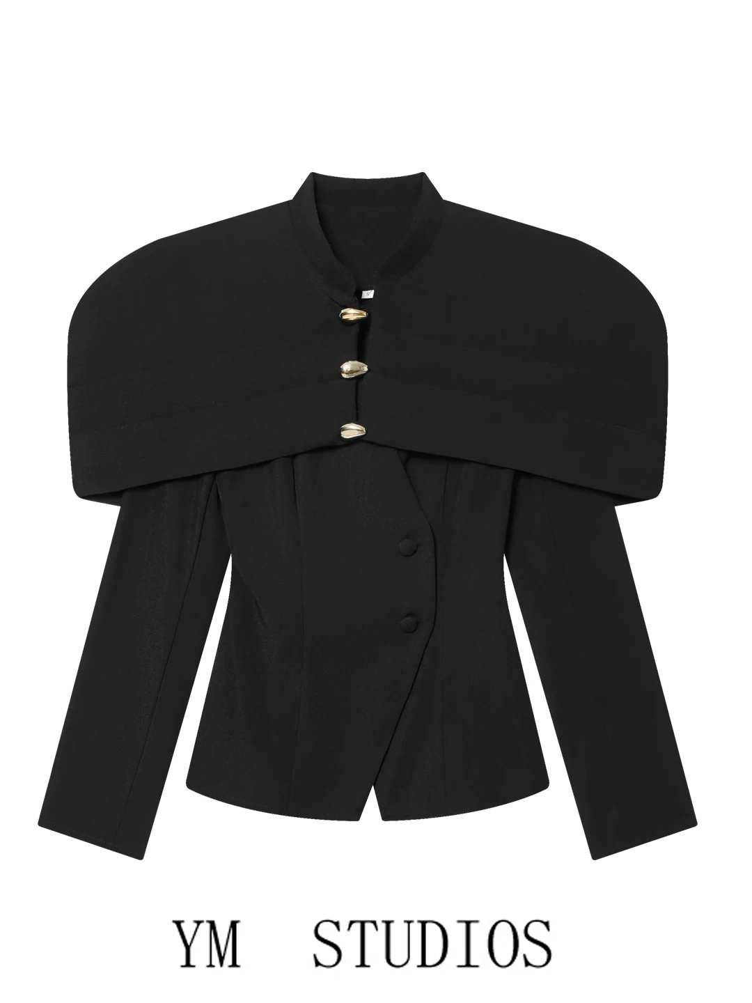 Slim Fit Black Women's Suit Spring 2026 Fashion Bubble Sleeve Waist-Cinching Jacket Luxury Outerwear Polyester Fiber Short Le...