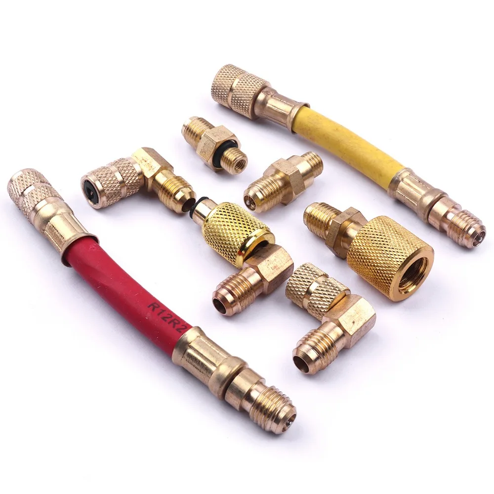 

8PCS/set Car 7/16M 3/8F& 5/16F Air Conditioning Refrigerant Replenishing Pipe Adapter R134A R12 Connector Adapter Hoses Kit