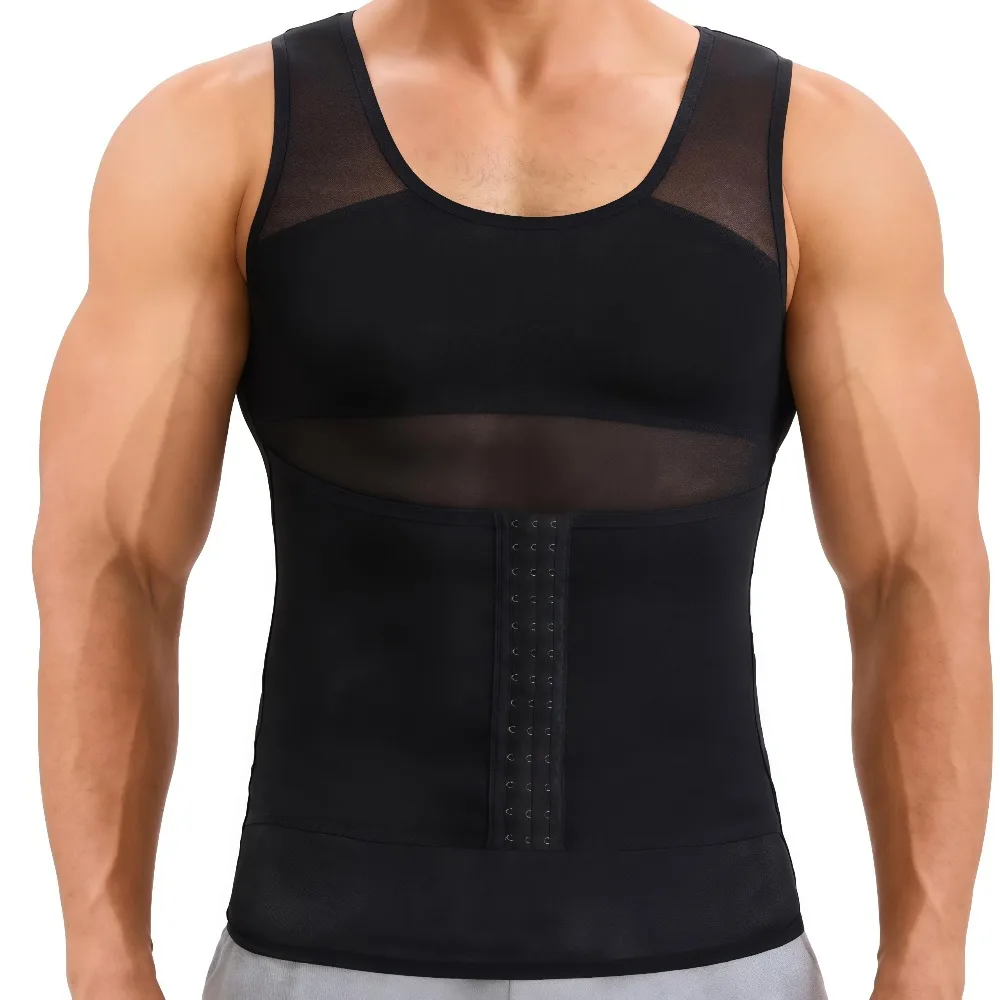 Button Adjustable Compression Shirts for Men,Tummy Control Slimming Body Shaper Vest,Breathable Invisible Tank Top Belly Shaping