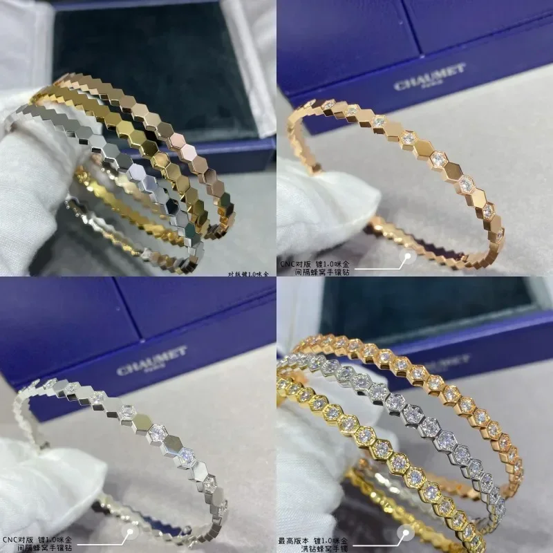 High Quality Stylish 925 Silver Chbumet Gemstone Set X & Honeycomb Bracelet For Everyday Wear