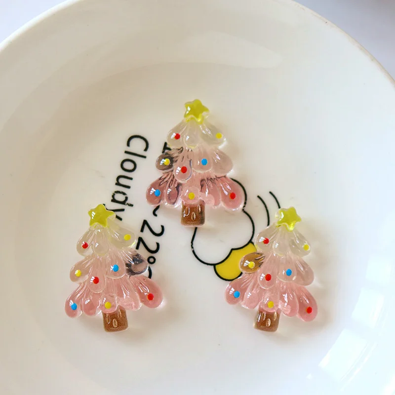 10pcs Mini Kawaii Cartoon Christmas Tree Resin Flat Back Cabochons Scrapbook Diy Party Hairpin