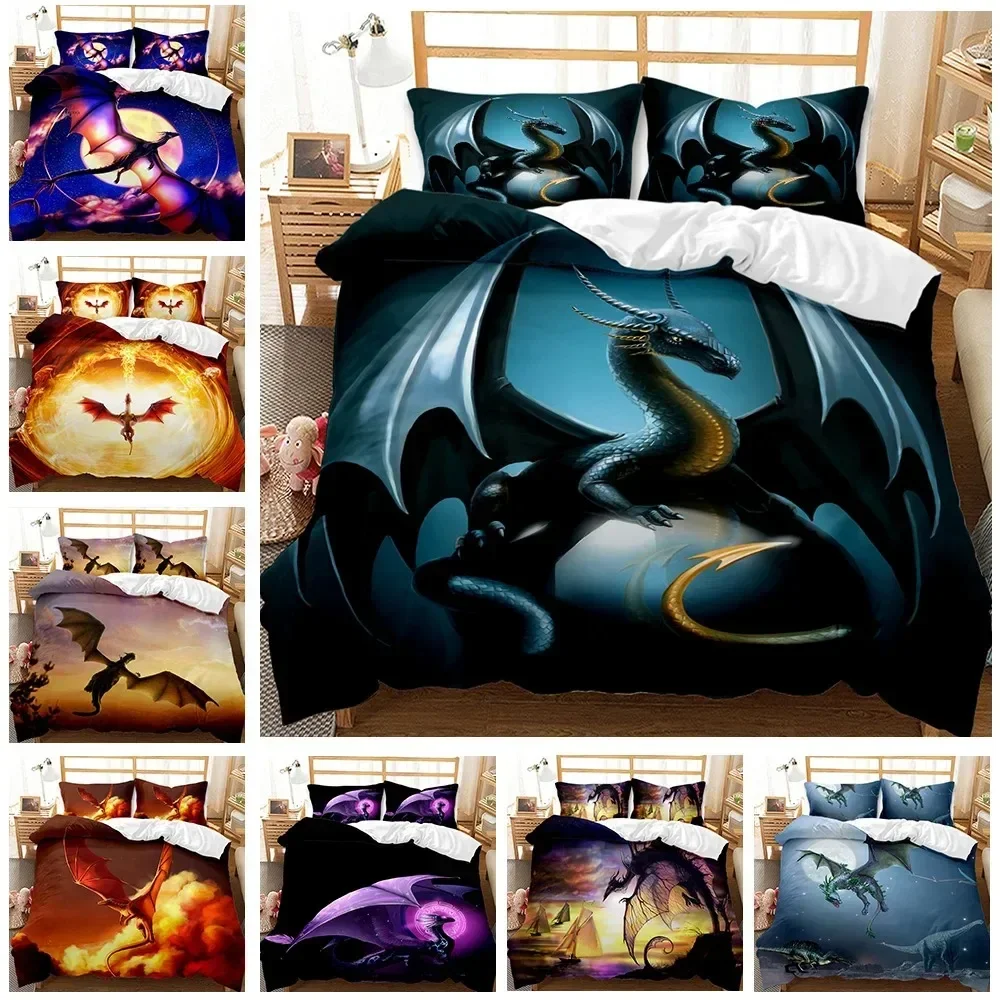 Flying Dragon Duvet Cover,3D Mythical Dragon Print Polyester Bedding Set,Boys Teens Queen King Full Twin Size Comforter Cover