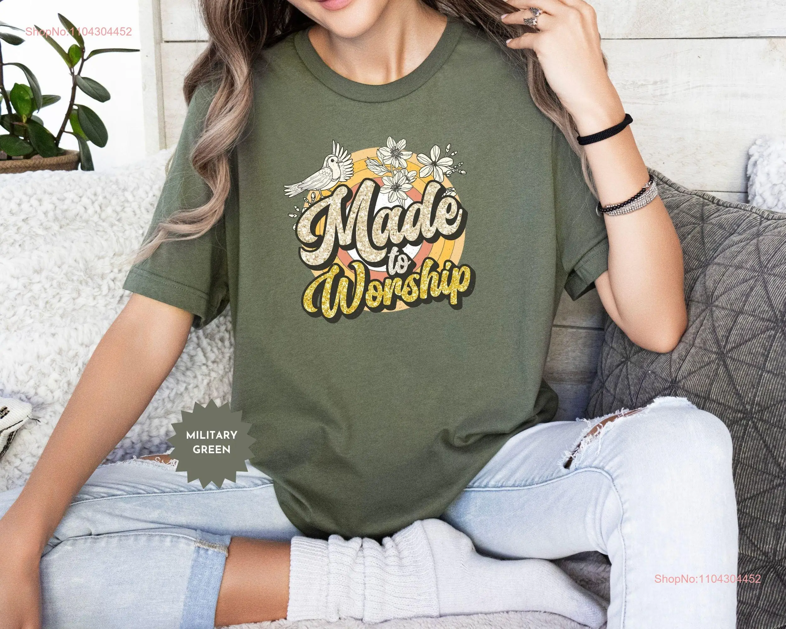 Made To Worship Christian T Shirt for Women Inspirational Bible Verse Religious Christmas Present long or short sleeves