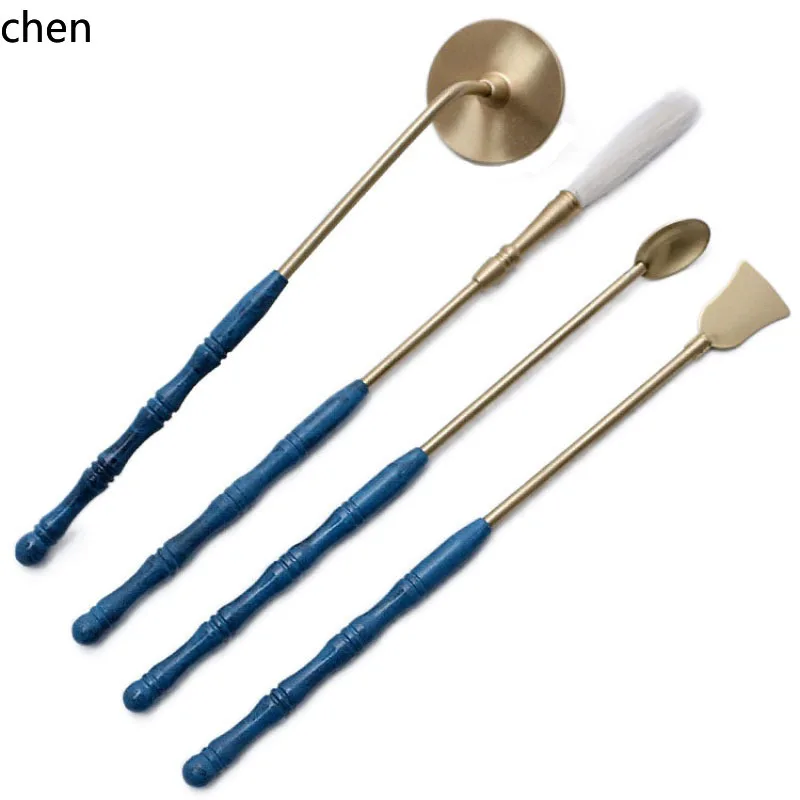 Cz burnt blue tools complete set copper burner incense ash incense spoon zen lotus incense seal tools