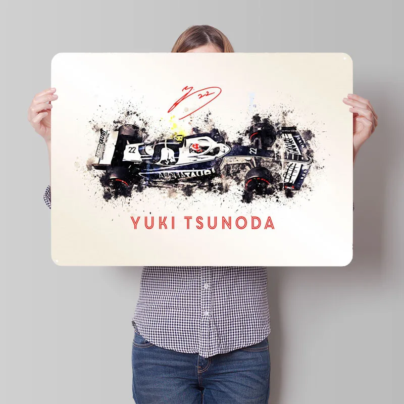 Yuki Tsunoda 2022 Car Tinplate Sign Racing Poster Decorative Metal Plates Vintage Metal Sign for Wall Art Decoration Interior