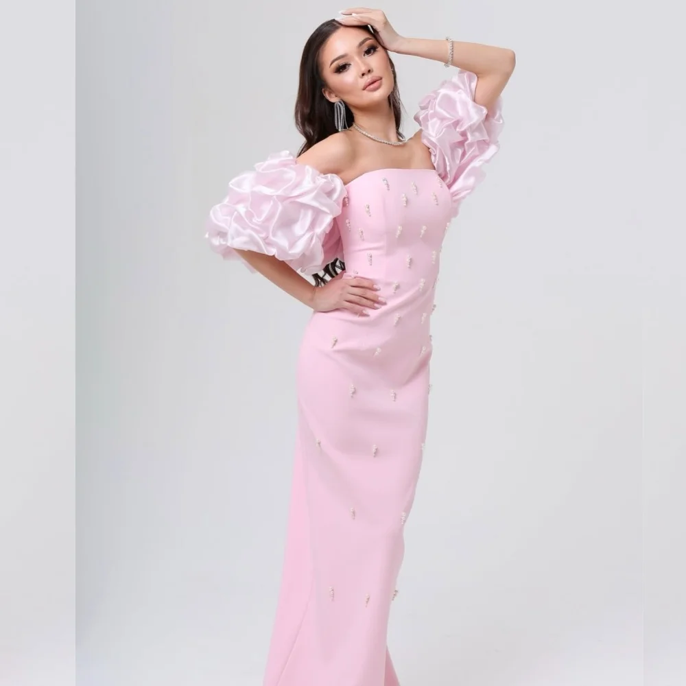 

Customized Fashion Formal Jersey Pleat Ruched Beading Sequined Straight Off-the-shoulder Long Dresses Bespoke Occasion Dresses