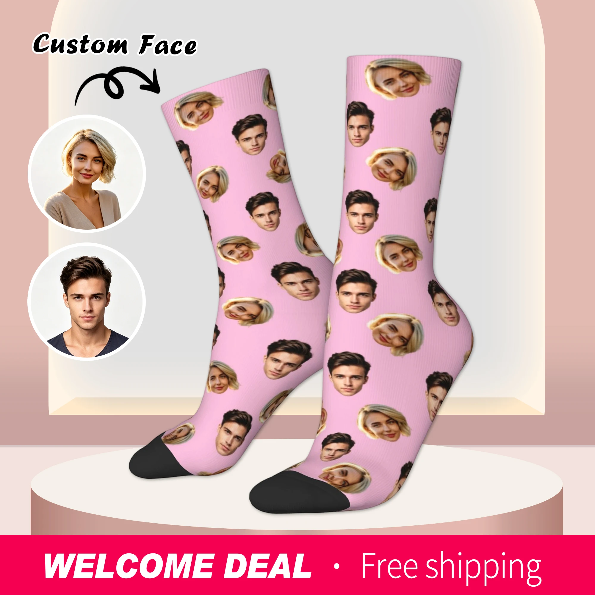 Chaussettes avatar personnalisées pour hommes et femmes, chaussettes avec photo personnalisée, chaussettes avec image personnalisée, cadeaux personnalisés
