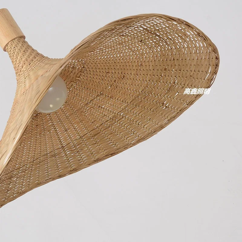 Southeast Asian Bamboo Woven Lamp Shade dia45/50cm , Zen Japanese Style Straw Hat Light, Decor for Tea House & Clothing Shop
