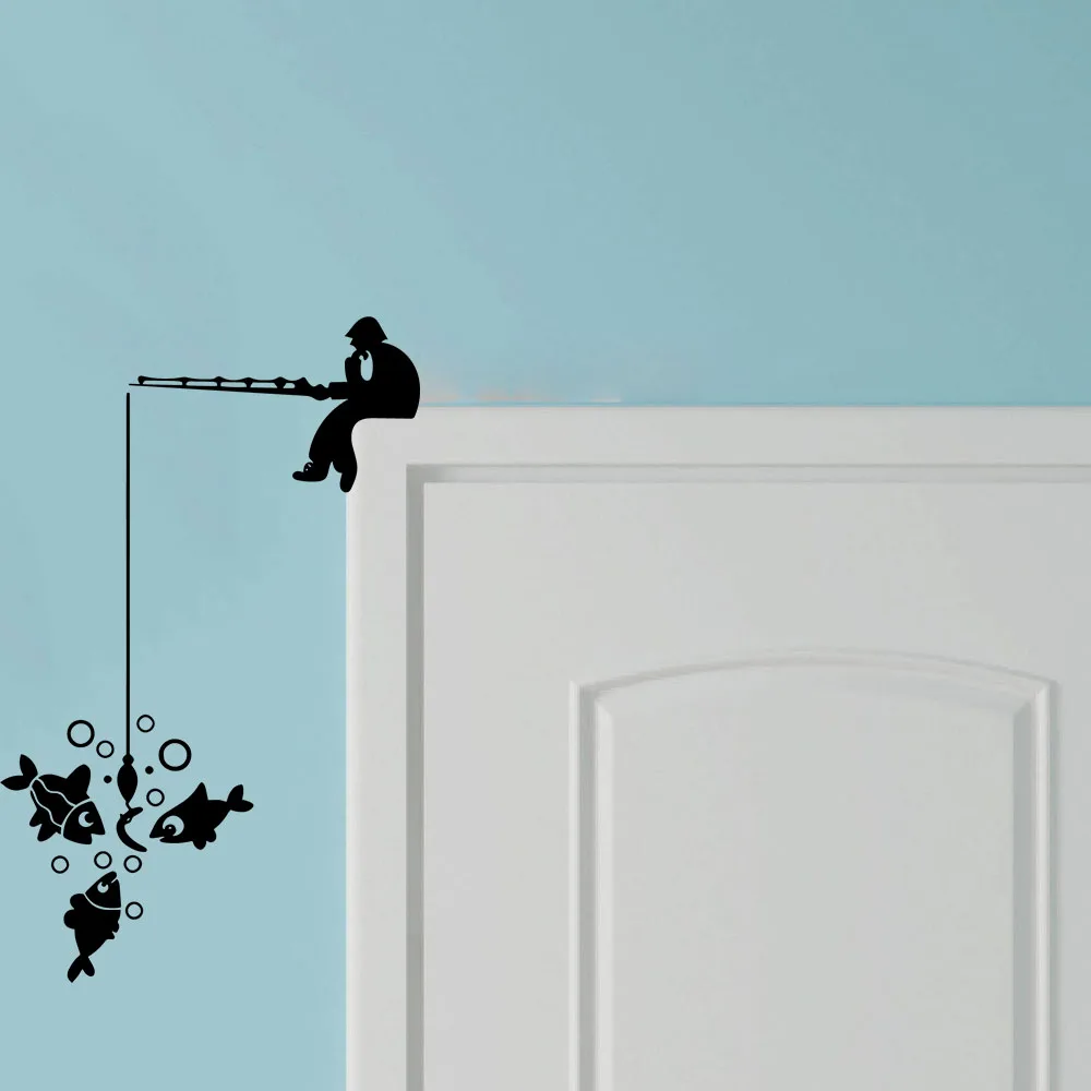 Funny Fishing Door Wall Stickers Decals Enjoy Time Relax Wall Decals for Bedroom Living Room Home Decor