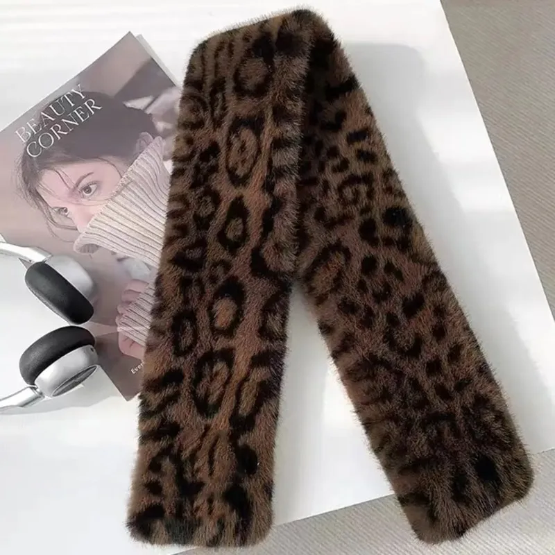 تقليد أرنب الفراء وشاح المرأة الشتاء ليوبارد رشاقته الدافئة فو الفراء وشاح الرقبة حامي عبر طوق أفخم شال الأوشحة